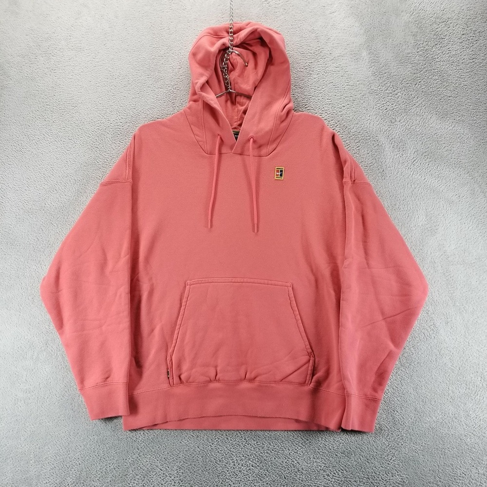 Nike Hoodie Mens M Coral Fleece Pullover Tennis Court Patch Kangaroo Pocket